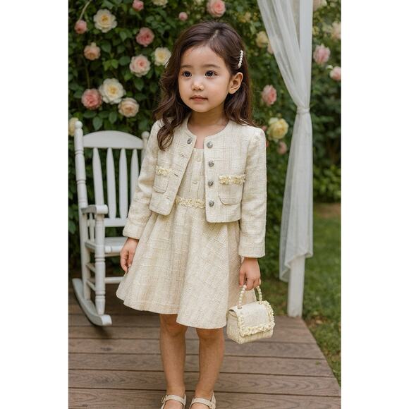 NWT Rachel Zoe Tweed 4 Piece Set Girls Size 5 Dress Jacket Hair Clip & Purse New - Picture 1 of 9